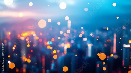 Cityscape bokeh with sunset glow.