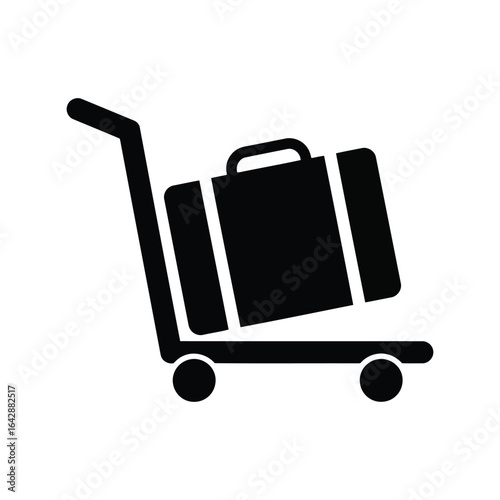 Luggage cart with suitcase vector icon travel baggage trolley transport handle airport service isolated graphic