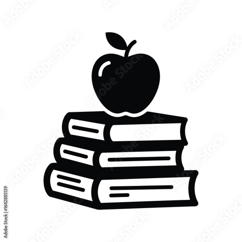 Stack of books with apple illustration education concept learning symbol knowledge icon school graphic
