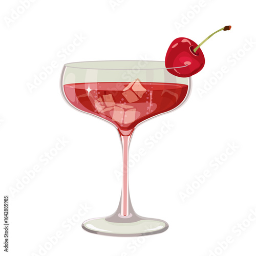 A refreshing summer cocktail with cherries and ice, illustrated in vector on a isolated background.