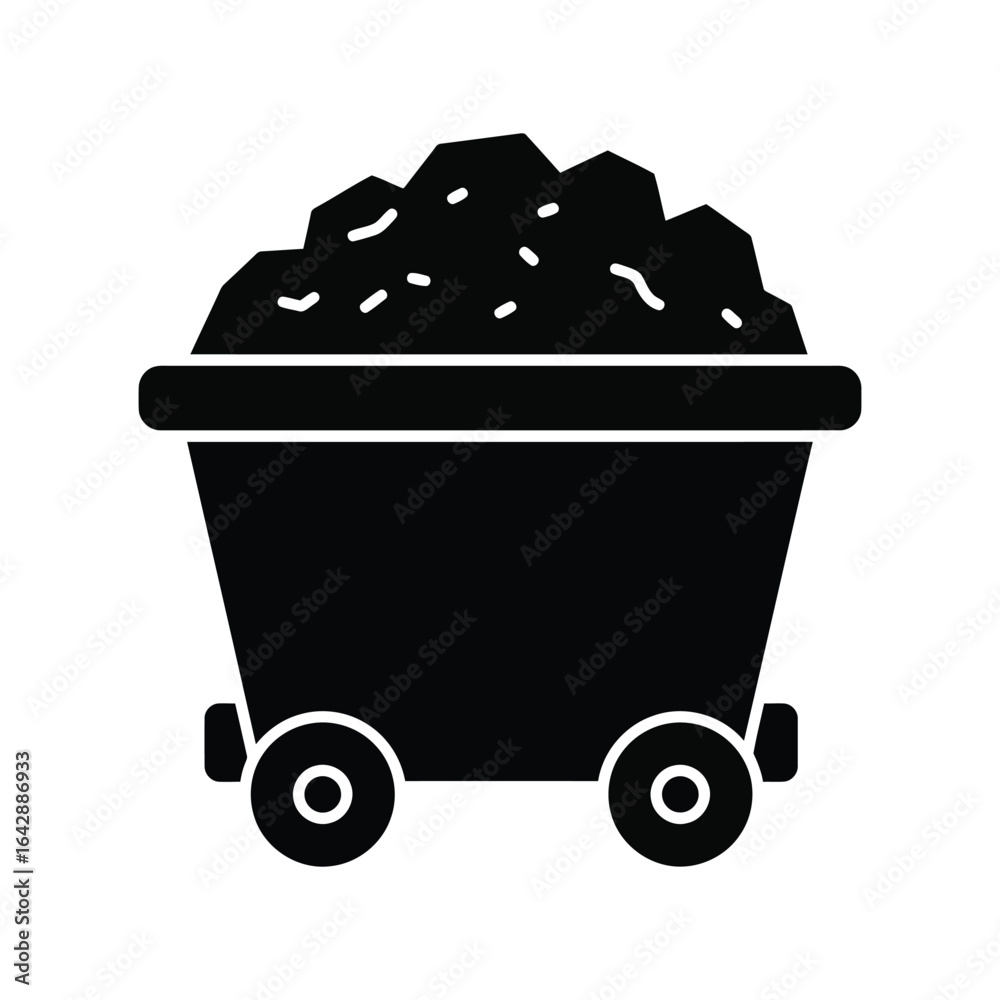 Black coal mine cart filled with ore industrial transport vector illustration Black coal mine cart filled with ore industrial transport vector illustration