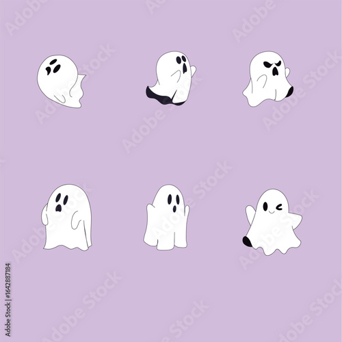ilustraciones de fantasmas hallowen en fondo morado