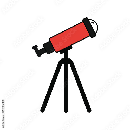 Red telescope on tripod vector illustration astronomy space exploration science equipment
