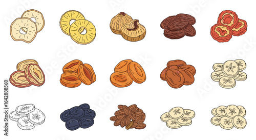An assortment of delicious dried fruit and vegetable snacks ready for consumption