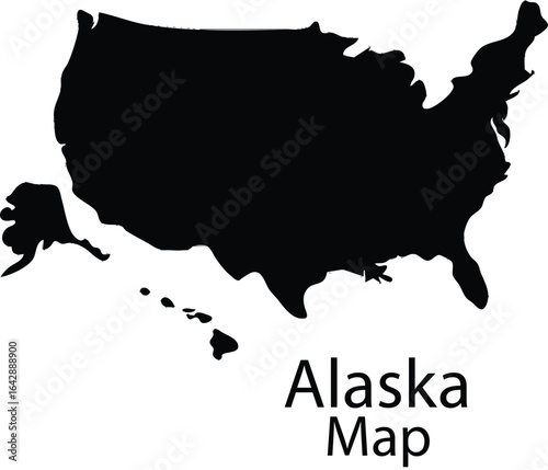 map, usa, united states, alaska, geography, landmass, landform, cartography, silhouette, black and white
