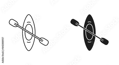 Kayak and Oars Icon: Black and White Design