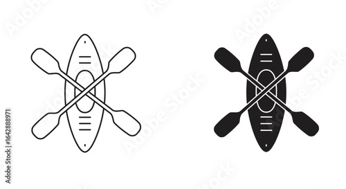 Kayak and Oars Icon: Black and White Design