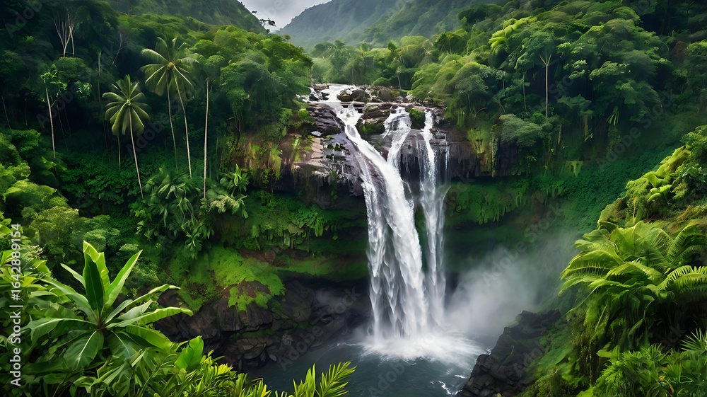 Majestic multi-tiered waterfall cascading down rugged cliffs. Majestic multi-tiered waterfall cascading down rugged cliffs.