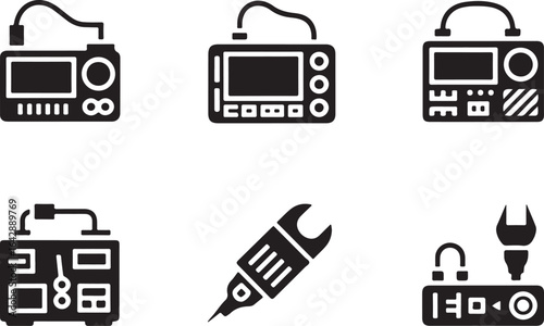 Set of vintage retro radio icons in vector style.