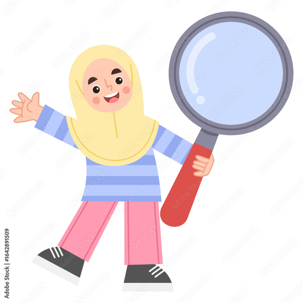Illustration of a hijab girl holding a magnifying glass Illustration of a hijab girl holding a magnifying glass