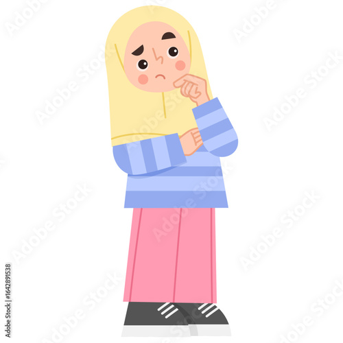 Illustration of a toughtful hijab girl