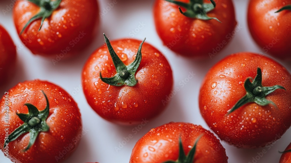 Fototapeta premium Fresh, red tomatoes with water droplets