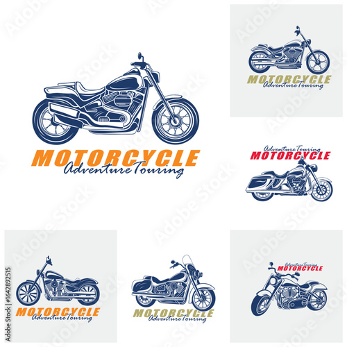 Set of Harley Motorcycle logo design vector. Silhouette Harley Motorcycle Template Illustration