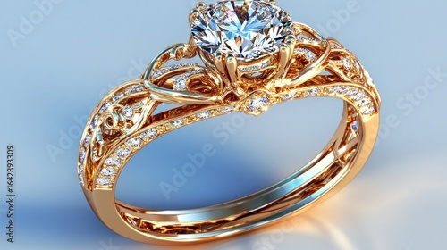 Ornate gold diamond engagement ring