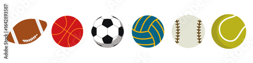Sports ball vector illustration. various sports balls, including soccer, basketball, football, tennis, baseball, and volleyball.
