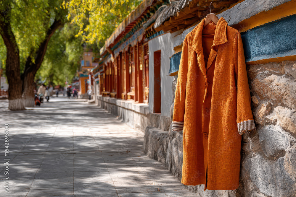 Fototapeta premium beautifully decorated coat hung elegantly at entrance of temple