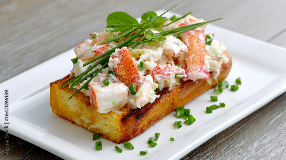 Delicious Lobster Roll Filling on Toasted Brioche with Fresh Herbs and Garnish for Culinary Delights Delicious Lobster Roll Filling on Toasted Brioche with Fresh Herbs and Garnish for Culinary Delights