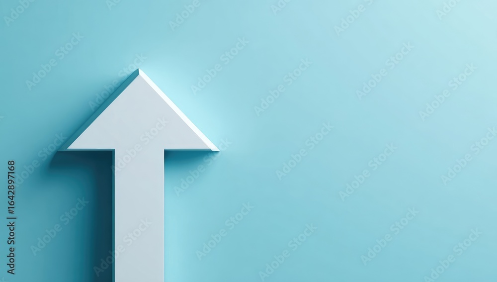 Upward white arrow on light blue background Upward white arrow on light blue background