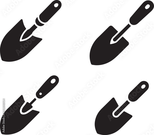 Garden Trowel Silhouette Icon Set, Simple Vector Icon for Planting and Farming.