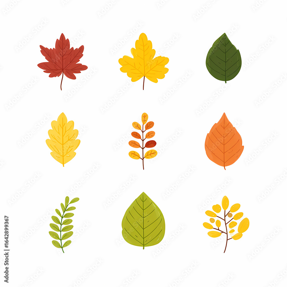 Obraz premium Assortment of Fall Leaves: A colorful display of various leaf shapes and autumnal colors isolated on a white background