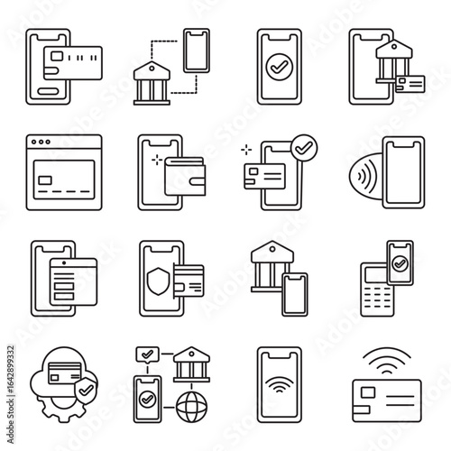 Mobile payment set of web icons in line style. mobile payment, mobile wallet and contactless payment. Vector illustration