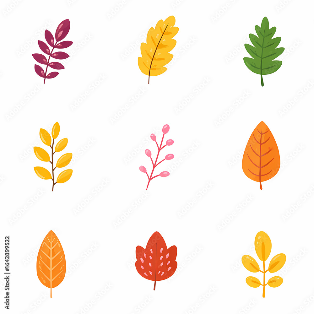 Obraz premium Colorful fall leaves artfully arranged A diverse array of autumnal foliage creates a vibrant and playful display Leaves in various shapes