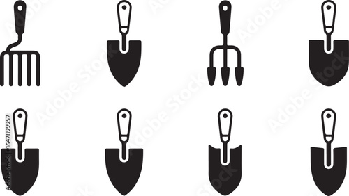 Garden Trowel Silhouette Icon Set, Simple Vector Icon for Planting and Farming.