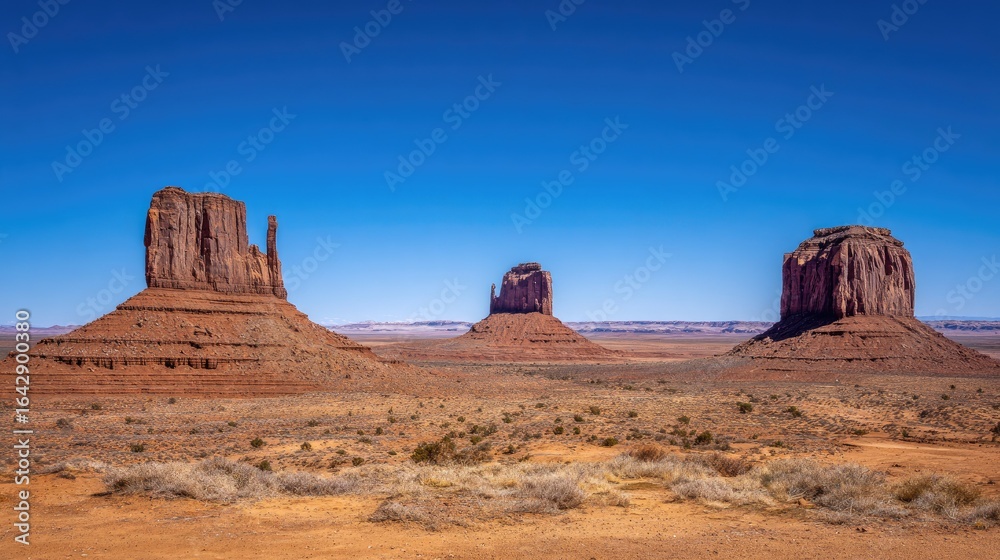 Naklejka premium Three buttes in a desert landscape.