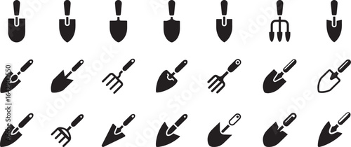 Garden Trowel Silhouette Icon Set, Simple Vector Icon for Planting and Farming.