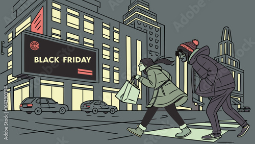 Black Friday shopping in the city at night