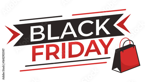 Black Friday shopping promotion with a shopping bag and geometric shapes 