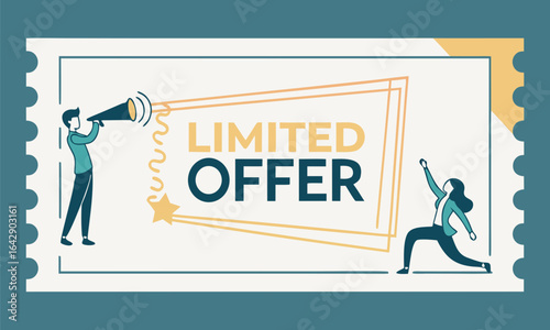 Limited offer banner illustration with cartoon character on a promotional coupon
