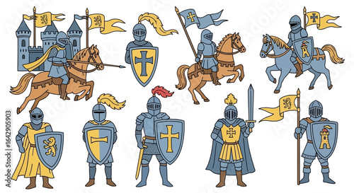 Medieval Knights Doodle Vector Illustrations