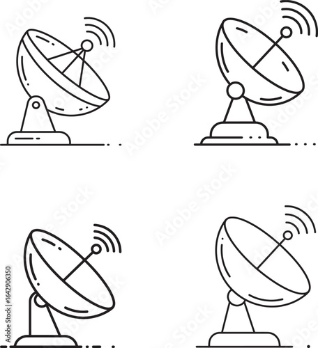Satellite Dish Antenna Icons Set in Outline Style for Communication