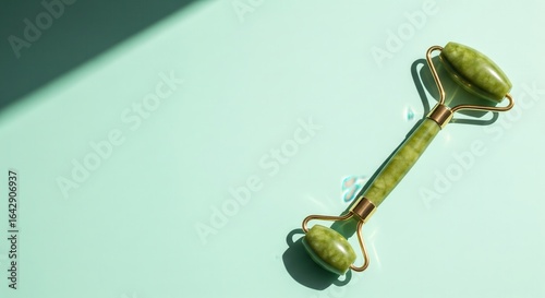 Wallpaper Mural Green jade facial roller for skin care on a mint background Torontodigital.ca