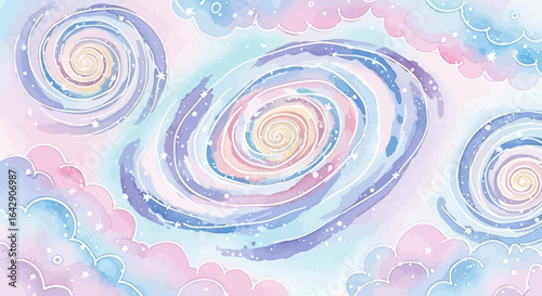 Whimsical Watercolor Galaxies A Dreamy Pastel Swirls of Cosmic Stardust and Clouds