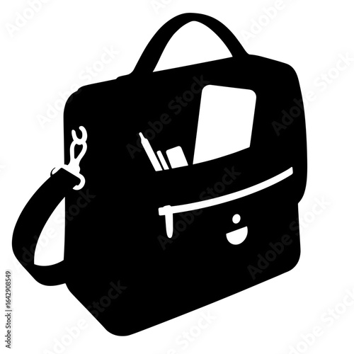 Silhouette of satchel with essentials, organization and functionality concept