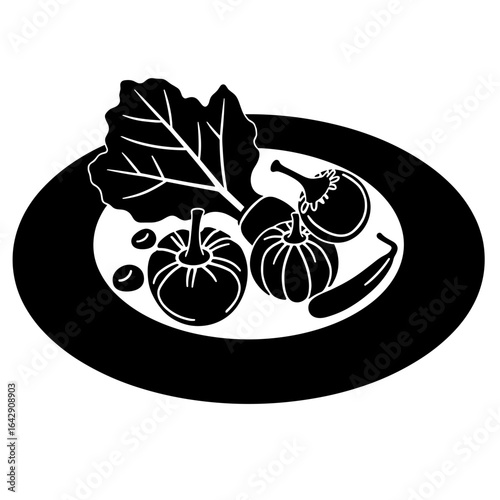 Silhouette of plate with organic vegetables, concept of healthy sustainable food