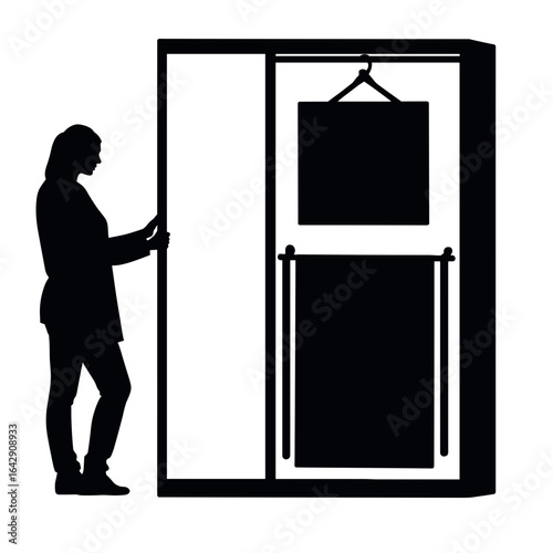 Silhouette of wardrobe with sliding door and organizer, multitask storage furniture concept