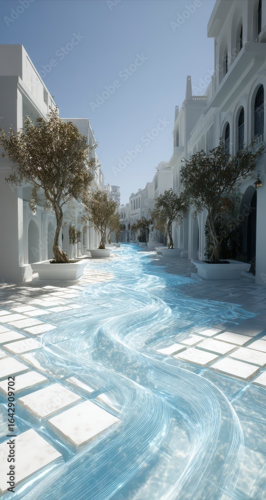 Fototapeta premium Whitewashed street, flowing water