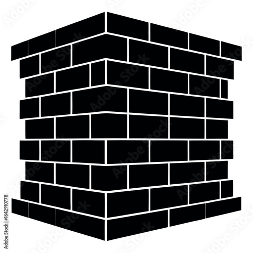 Vector art of black brick wall corner texture isolated on white background
