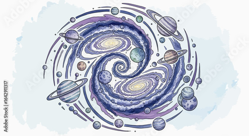 Cosmic Dance Watercolor Galaxies Spiral Art