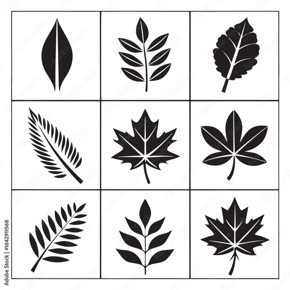 Fototapeta premium Assorted Tree Leaf Icon Silhouettes