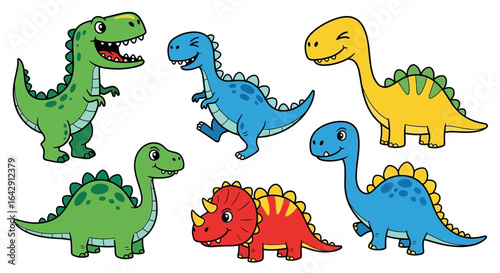 A delightful collection of cute cartoon dinosaur characters. Fun vector prehistoric animals.