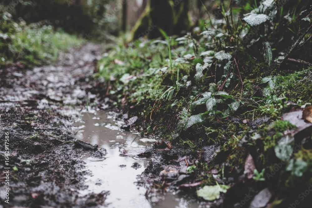 Obraz premium Muddy forest path after rain