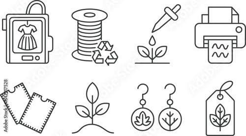 Fashion Tech Spool, Pipette, Printer, Tickets, Sprout, Earrings, Tag in Outline Style