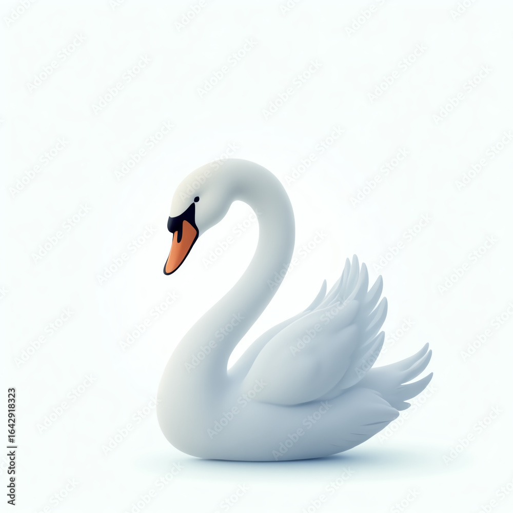 Fototapeta premium Elegant white swan, digitally rendered, isolated on white background. Perfect for design projects needing a graceful, serene image.