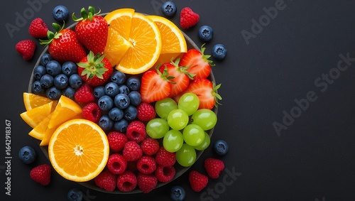 Fototapeta Naklejka Na Ścianę i Meble -  Vibrant assortment of fresh berries and citrus fruits