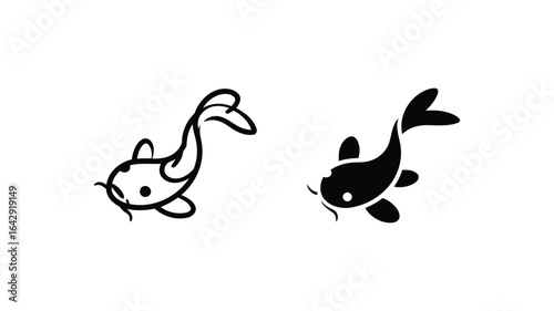 Simple Line Art Koi Fish Icons:  Black and White, Minimalist Design,  Zen-Inspired Aquatic Graphics for Branding or Decoration.