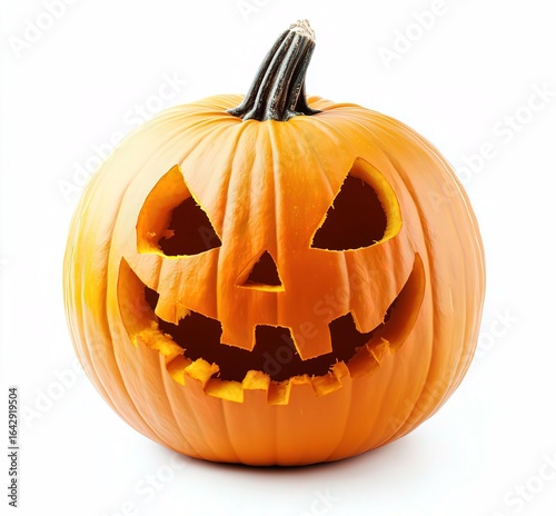 Carved Face Halloween Pumpkin Isolated on White Transparent Background Festive Decoration Design